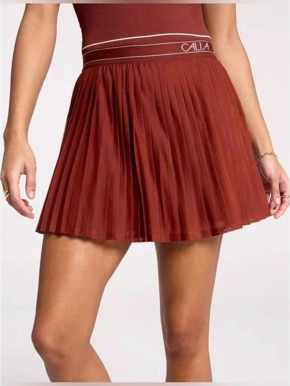 CALIA by Carrie Underwood Court Collection Pleated Mesh Brown Tennis Skort M NWT